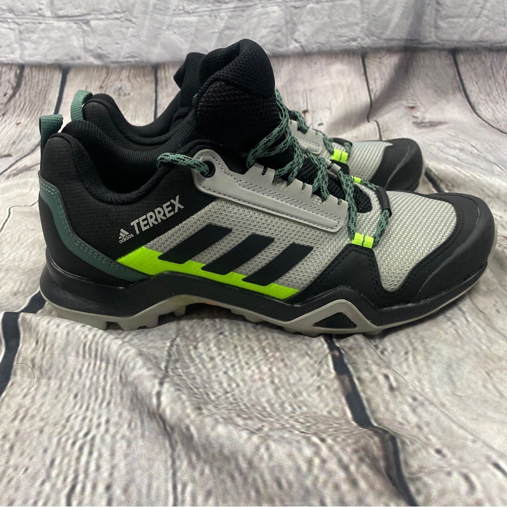 Adidas Terrex AX3 Grey Core Black Green Outdoor Hiking Shoes Men's 7 (FW9452)